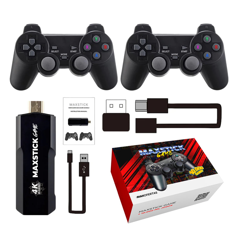 Game MaxStick®- 10.000 Jogos + Brinde 2 Controles Sem Fio